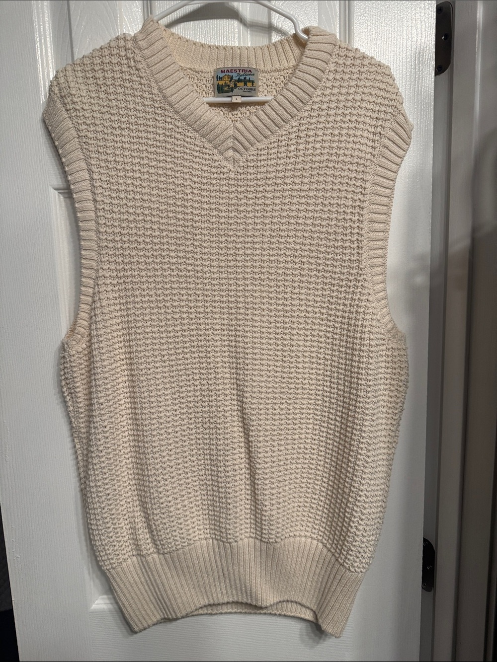 Maestria Cream Knit V-Neck Sweater Vest - Octobre Editions